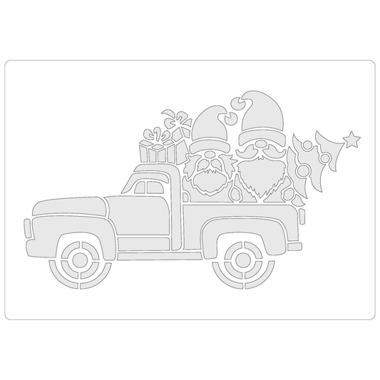 Reusable Stencil - Professional Quality - Christmas Gnomes #5 - Made in the UK - Food Safe Non Adhesive -  White Laser Cut PET Material for Cakes, Cookies, Coffees, Serving Plates