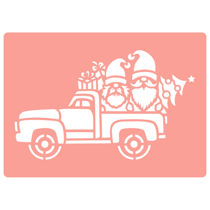 Reusable Stencil - Professional Quality - Christmas Gnomes #5 - Made in the UK - High Adhesive -  Pink Vinyl Material for Glass, Mirrors, Bottles, Tiles, Wood