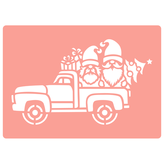 Reusable Stencil - Professional Quality - Christmas Gnomes #5 - Made in the UK - High Adhesive -  Pink Vinyl Material for Glass, Mirrors, Bottles, Tiles, Wood