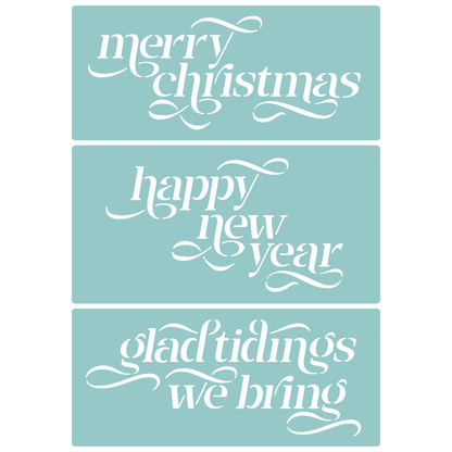 Reusable Stencil - Professional Quality - Christmas Greetings #1 - Made in the UK - Low Adhesive -  Blue Vinyl Material for Cardmaking, Canvas, Paper, Interior Decor, Layering