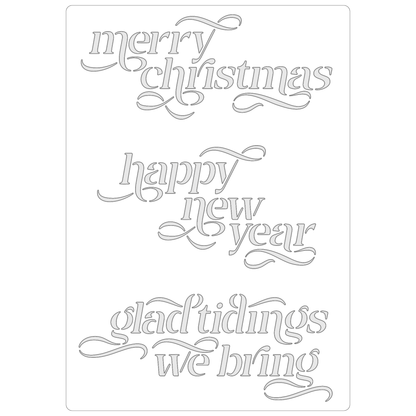 Reusable Stencil - Professional Quality - Christmas Greetings #1 - Made in the UK - Food Safe Non Adhesive -  White Laser Cut PET Material for Cakes, Cookies, Coffees, Serving Plates