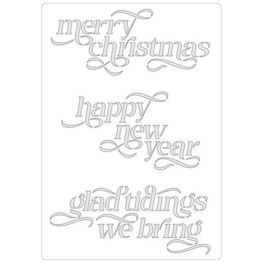 Reusable Stencil - Professional Quality - Christmas Greetings #1 - Made in the UK - Food Safe Non Adhesive -  White Laser Cut PET Material for Cakes, Cookies, Coffees, Serving Plates