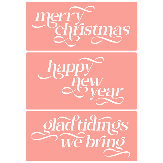 Reusable Stencil - Professional Quality - Christmas Greetings #1 - Made in the UK - High Adhesive -  Pink Vinyl Material for Glass, Mirrors, Bottles, Tiles, Wood