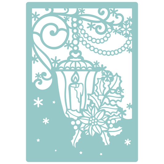 Reusable Stencil - Professional Quality - Christmas Lantern - Made in the UK - Low Adhesive -  Blue Vinyl Material for Cardmaking, Canvas, Paper, Interior Decor, Layering