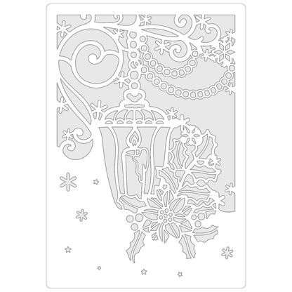 Reusable Stencil - Professional Quality - Christmas Lantern - Made in the UK - Food Safe Non Adhesive -  White Laser Cut PET Material for Cakes, Cookies, Coffees, Serving Plates