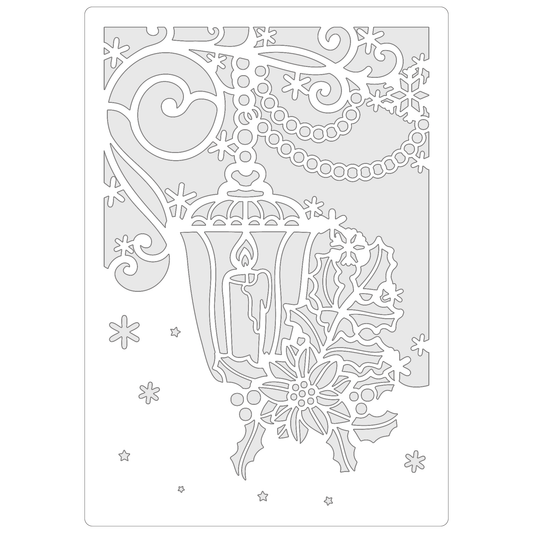 Reusable Stencil - Professional Quality - Christmas Lantern - Made in the UK - Food Safe Non Adhesive -  White Laser Cut PET Material for Cakes, Cookies, Coffees, Serving Plates
