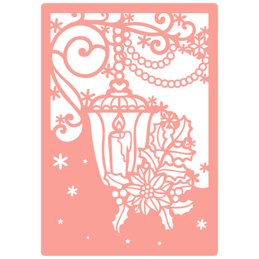 Reusable Stencil - Professional Quality - Christmas Lantern - Made in the UK - High Adhesive -  Pink Vinyl Material for Glass, Mirrors, Bottles, Tiles, Wood