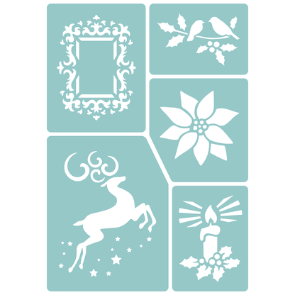Reusable Stencil - Professional Quality - Christmas Selection #2 - Made in the UK - Low Adhesive -  Blue Vinyl Material for Cardmaking, Canvas, Paper, Interior Decor, Layering