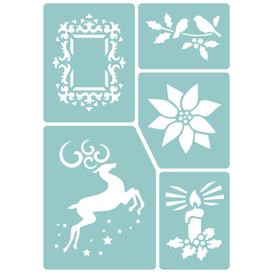 Reusable Stencil - Professional Quality - Christmas Selection #2 - Made in the UK - Low Adhesive -  Blue Vinyl Material for Cardmaking, Canvas, Paper, Interior Decor, Layering