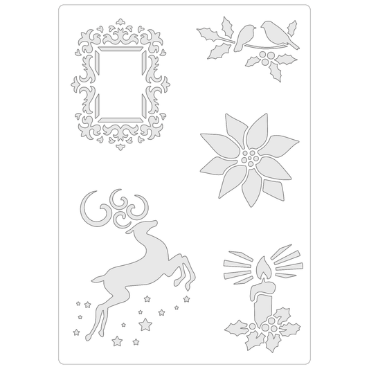Reusable Stencil - Professional Quality - Christmas Selection #2 - Made in the UK - Food Safe Non Adhesive -  White Laser Cut PET Material for Cakes, Cookies, Coffees, Serving Plates