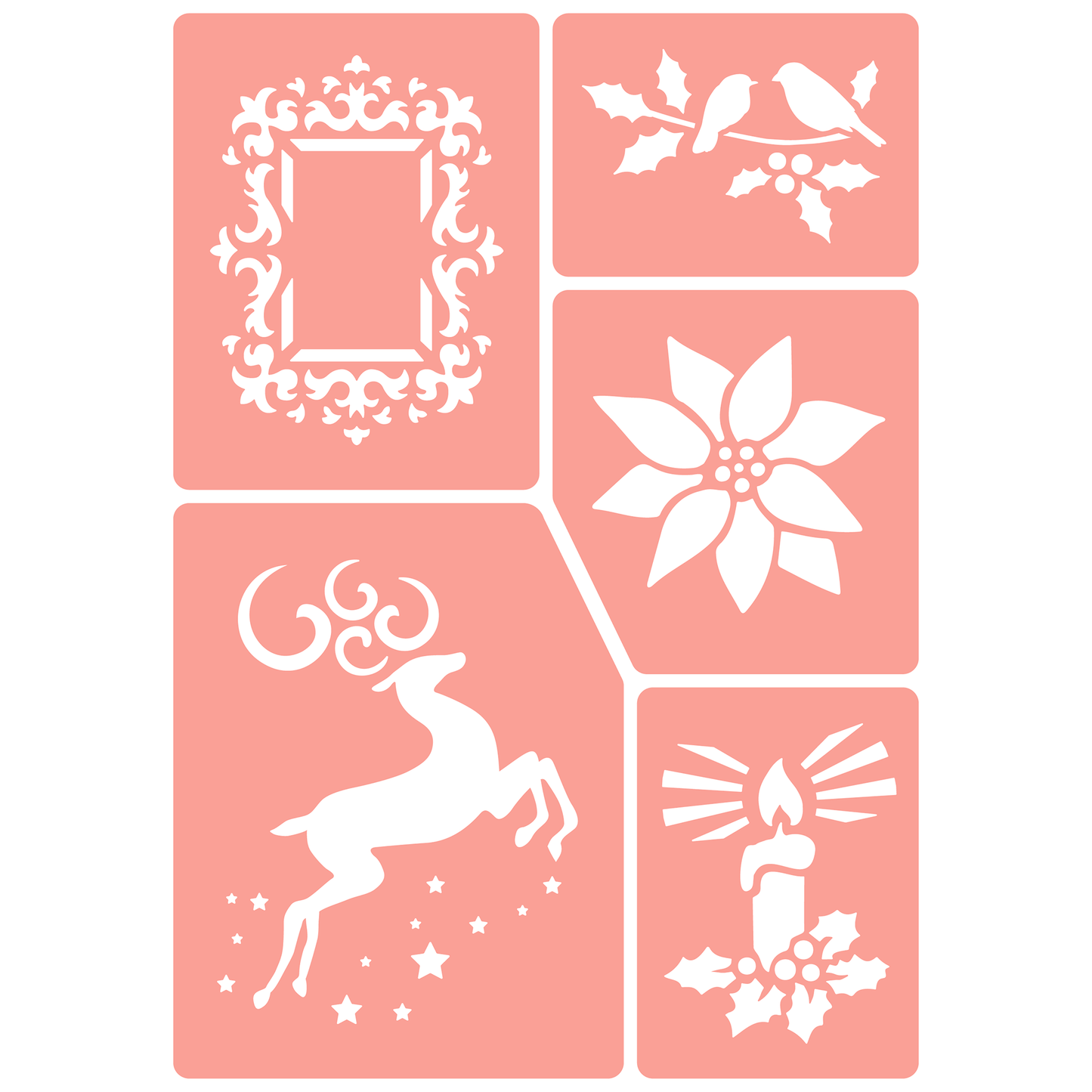 Reusable Stencil - Professional Quality - Christmas Selection #2 - Made in the UK - High Adhesive -  Pink Vinyl Material for Glass, Mirrors, Bottles, Tiles, Wood