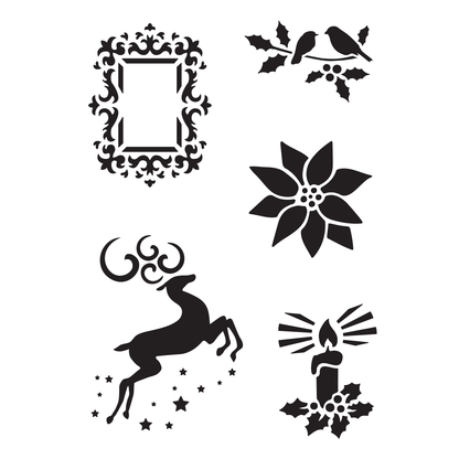 Reusable Stencil - Professional Quality - Christmas Selection #2 - Made in the UK - Low Adhesive -  Blue Vinyl Material for Cardmaking, Canvas, Paper, Interior Decor, Layering