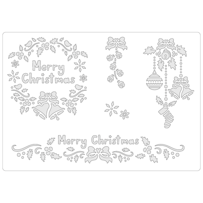 Reusable Stencil - Professional Quality - Christmas Selection #4 - Made in the UK - Food Safe Non Adhesive -  White Laser Cut PET Material for Cakes, Cookies, Coffees, Serving Plates