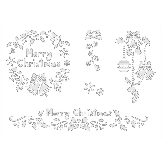 Reusable Stencil - Professional Quality - Christmas Selection #4 - Made in the UK - Food Safe Non Adhesive -  White Laser Cut PET Material for Cakes, Cookies, Coffees, Serving Plates