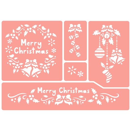 Reusable Stencil - Professional Quality - Christmas Selection #4 - Made in the UK - High Adhesive -  Pink Vinyl Material for Glass, Mirrors, Bottles, Tiles, Wood