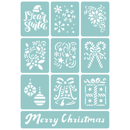 Reusable Stencil - Professional Quality - Christmas Tile Collection - Made in the UK - Low Adhesive -  Blue Vinyl Material for Cardmaking, Canvas, Paper, Interior Decor, Layering