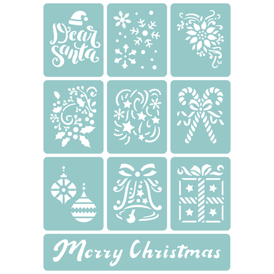 Reusable Stencil - Professional Quality - Christmas Tile Collection - Made in the UK - Low Adhesive -  Blue Vinyl Material for Cardmaking, Canvas, Paper, Interior Decor, Layering