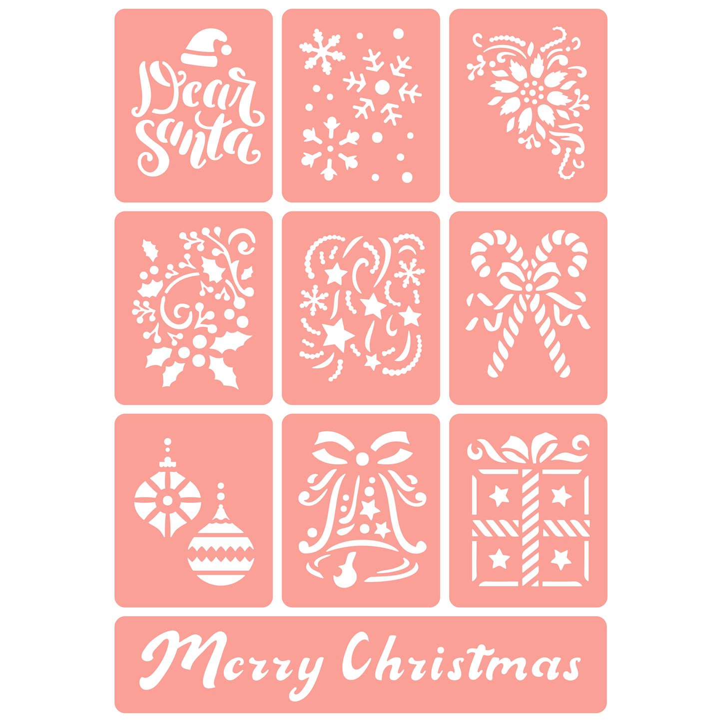 Reusable Stencil - Professional Quality - Christmas Tile Collection - Made in the UK - High Adhesive -  Pink Vinyl Material for Glass, Mirrors, Bottles, Tiles, Wood
