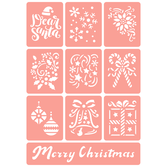 Reusable Stencil - Professional Quality - Christmas Tile Collection - Made in the UK - High Adhesive -  Pink Vinyl Material for Glass, Mirrors, Bottles, Tiles, Wood