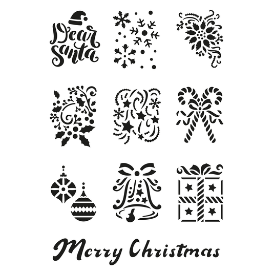 Reusable Stencil - Professional Quality - Christmas Tile Collection - Made in the UK - Low Adhesive -  Blue Vinyl Material for Cardmaking, Canvas, Paper, Interior Decor, Layering