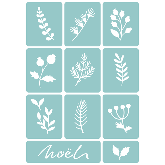 Reusable Stencil - Professional Quality - Christmas Tiles #2 - Made in the UK - Low Adhesive -  Blue Vinyl Material for Cardmaking, Canvas, Paper, Interior Decor, Layering