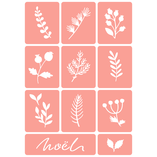 Reusable Stencil - Professional Quality - Christmas Tiles #2 - Made in the UK - High Adhesive -  Pink Vinyl Material for Glass, Mirrors, Bottles, Tiles, Wood