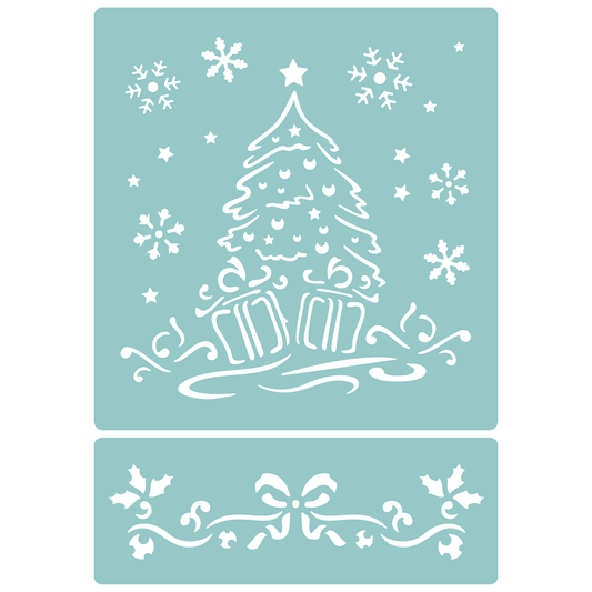 Reusable Stencil - Professional Quality - Christmas Tree #1 - Made in the UK - Low Adhesive -  Blue Vinyl Material for Cardmaking, Canvas, Paper, Interior Decor, Layering