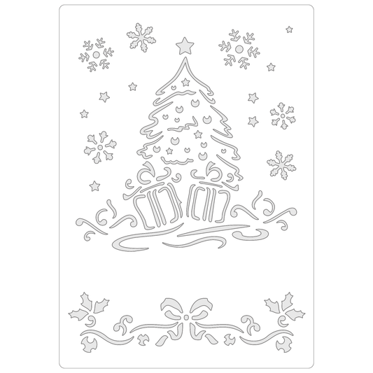 Reusable Stencil - Professional Quality - Christmas Tree #1 - Made in the UK - Food Safe Non Adhesive -  White Laser Cut PET Material for Cakes, Cookies, Coffees, Serving Plates