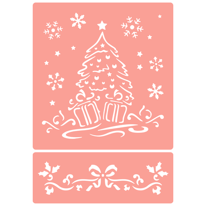 Reusable Stencil - Professional Quality - Christmas Tree #1 - Made in the UK - High Adhesive -  Pink Vinyl Material for Glass, Mirrors, Bottles, Tiles, Wood