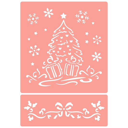 Reusable Stencil - Professional Quality - Christmas Tree #1 - Made in the UK - High Adhesive -  Pink Vinyl Material for Glass, Mirrors, Bottles, Tiles, Wood