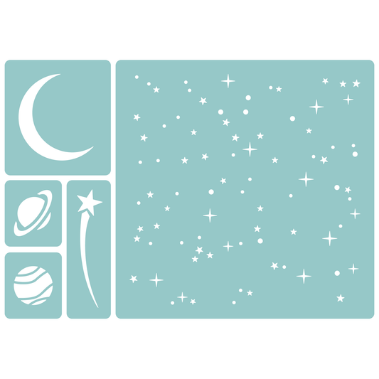 Reusable Stencil - Professional Quality - Cosmos Kit - Made in the UK - Low Adhesive -  Blue Vinyl Material for Cardmaking, Canvas, Paper, Interior Decor, Layering