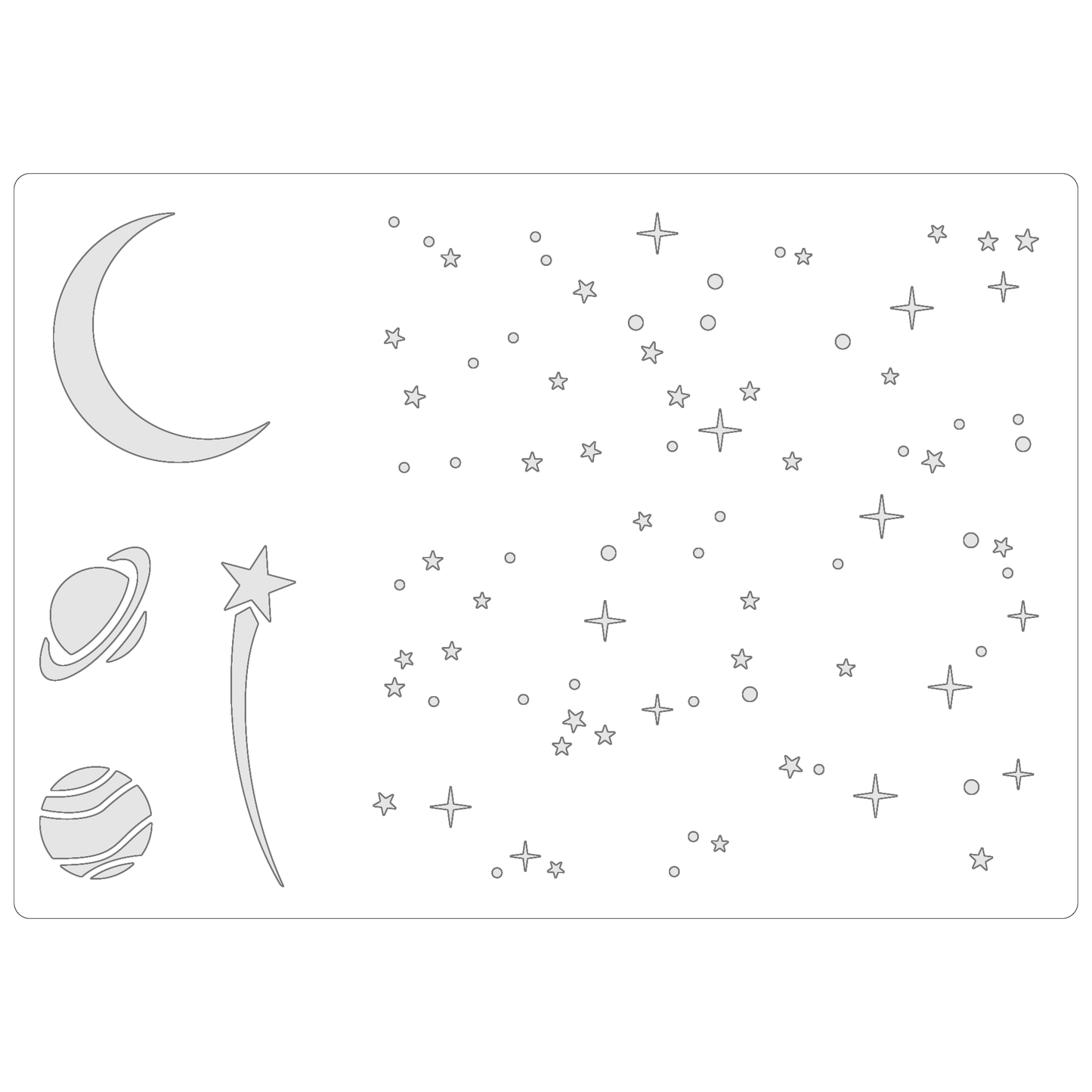 Reusable Stencil - Professional Quality - Cosmos Kit - Made in the UK - Food Safe Non Adhesive -  White Laser Cut PET Material for Cakes, Cookies, Coffees, Serving Plates