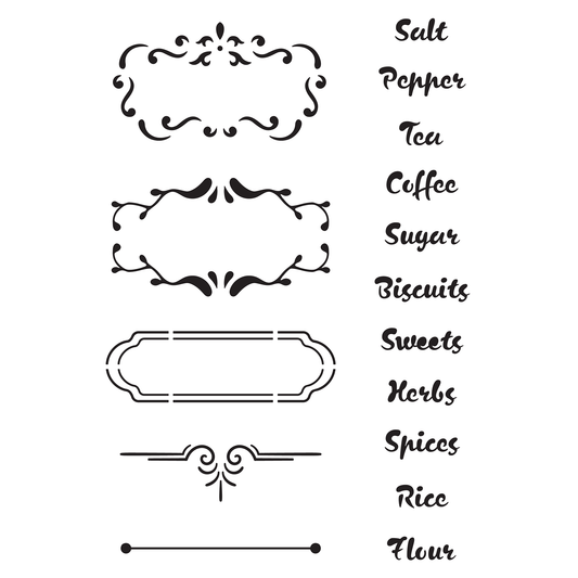 Reusable Stencil - Professional Quality - Country Kitchen Labels - Made in the UK - Low Adhesive -  Blue Vinyl Material for Cardmaking, Canvas, Paper, Interior Decor, Layering