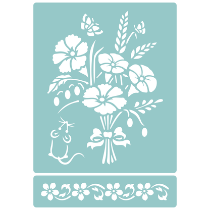 Reusable Stencil - Professional Quality - Countryside Bouquet - Made in the UK - Low Adhesive -  Blue Vinyl Material for Cardmaking, Canvas, Paper, Interior Decor, Layering