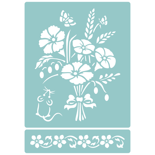 Reusable Stencil - Professional Quality - Countryside Bouquet - Made in the UK - Low Adhesive -  Blue Vinyl Material for Cardmaking, Canvas, Paper, Interior Decor, Layering