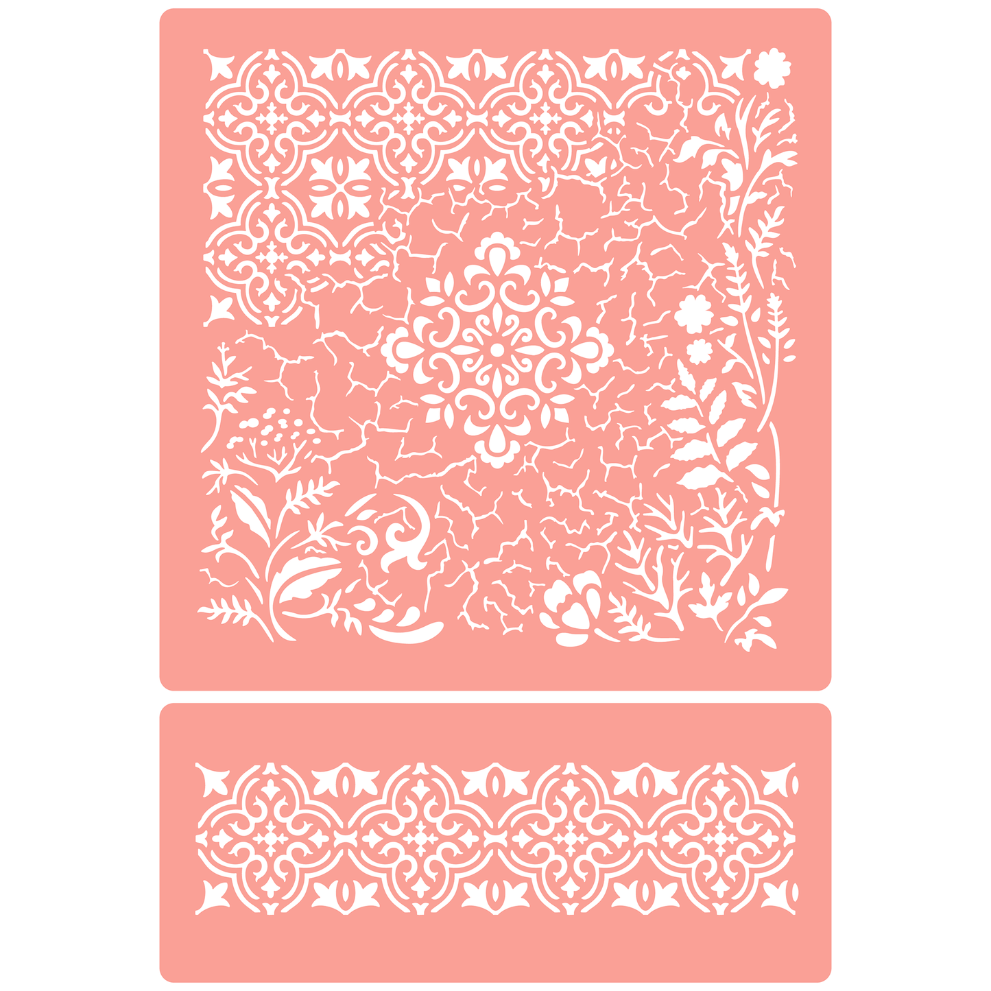 Reusable Stencil - Professional Quality - Crackle & Leaves Mix Media - Made in the UK - High Adhesive -  Pink Vinyl Material for Glass, Mirrors, Bottles, Tiles, Wood