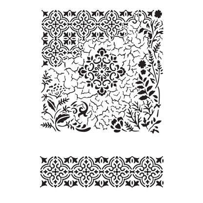 Reusable Stencil - Professional Quality - Crackle & Leaves Mix Media - Made in the UK - Low Adhesive -  Blue Vinyl Material for Cardmaking, Canvas, Paper, Interior Decor, Layering