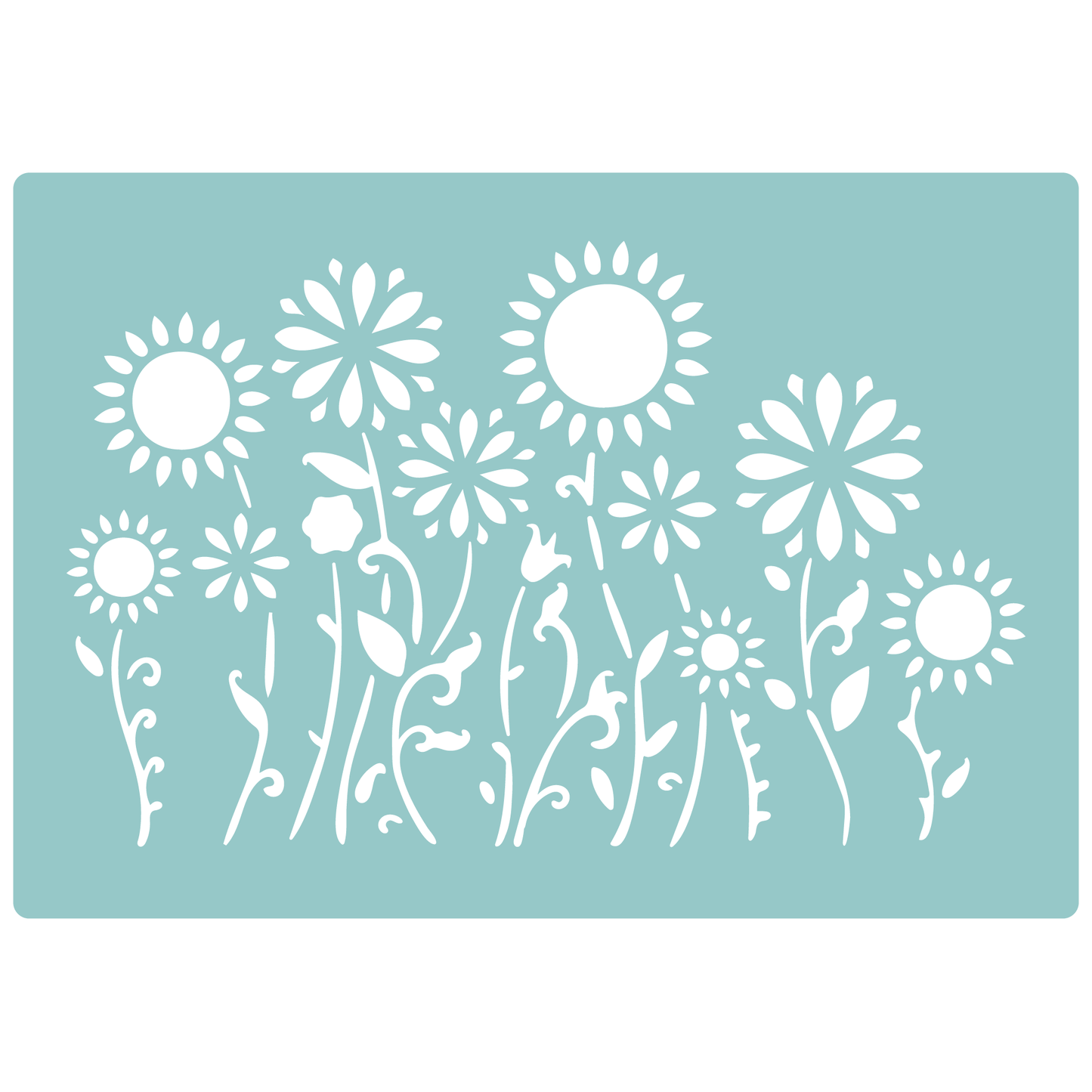 Reusable Stencil - Professional Quality - Crazy Sunflowers - Made in the UK - Low Adhesive -  Blue Vinyl Material for Cardmaking, Canvas, Paper, Interior Decor, Layering