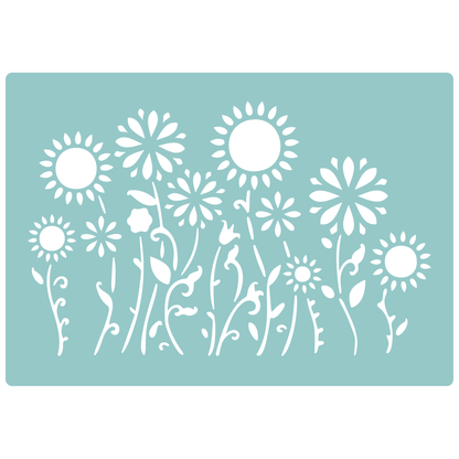 Reusable Stencil - Professional Quality - Crazy Sunflowers - Made in the UK - Low Adhesive -  Blue Vinyl Material for Cardmaking, Canvas, Paper, Interior Decor, Layering