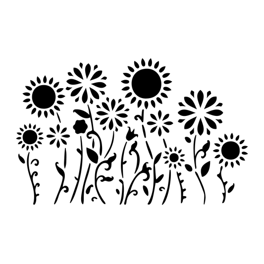 Reusable Stencil - Professional Quality - Crazy Sunflowers - Made in the UK - Low Adhesive -  Blue Vinyl Material for Cardmaking, Canvas, Paper, Interior Decor, Layering