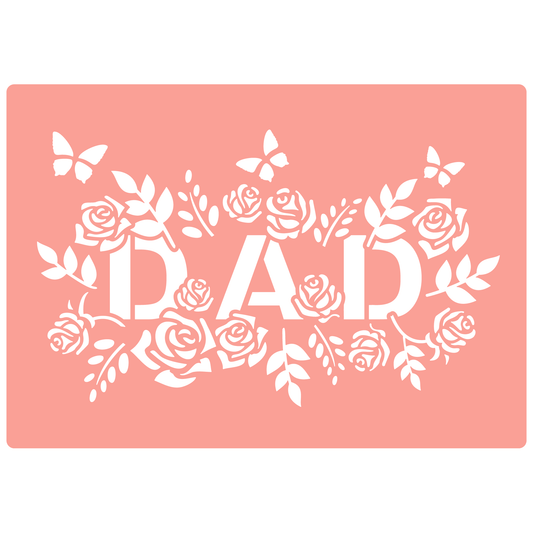 Reusable Stencil - Professional Quality - Dad In Roses - Made in the UK - High Adhesive -  Pink Vinyl Material for Glass, Mirrors, Bottles, Tiles, Wood