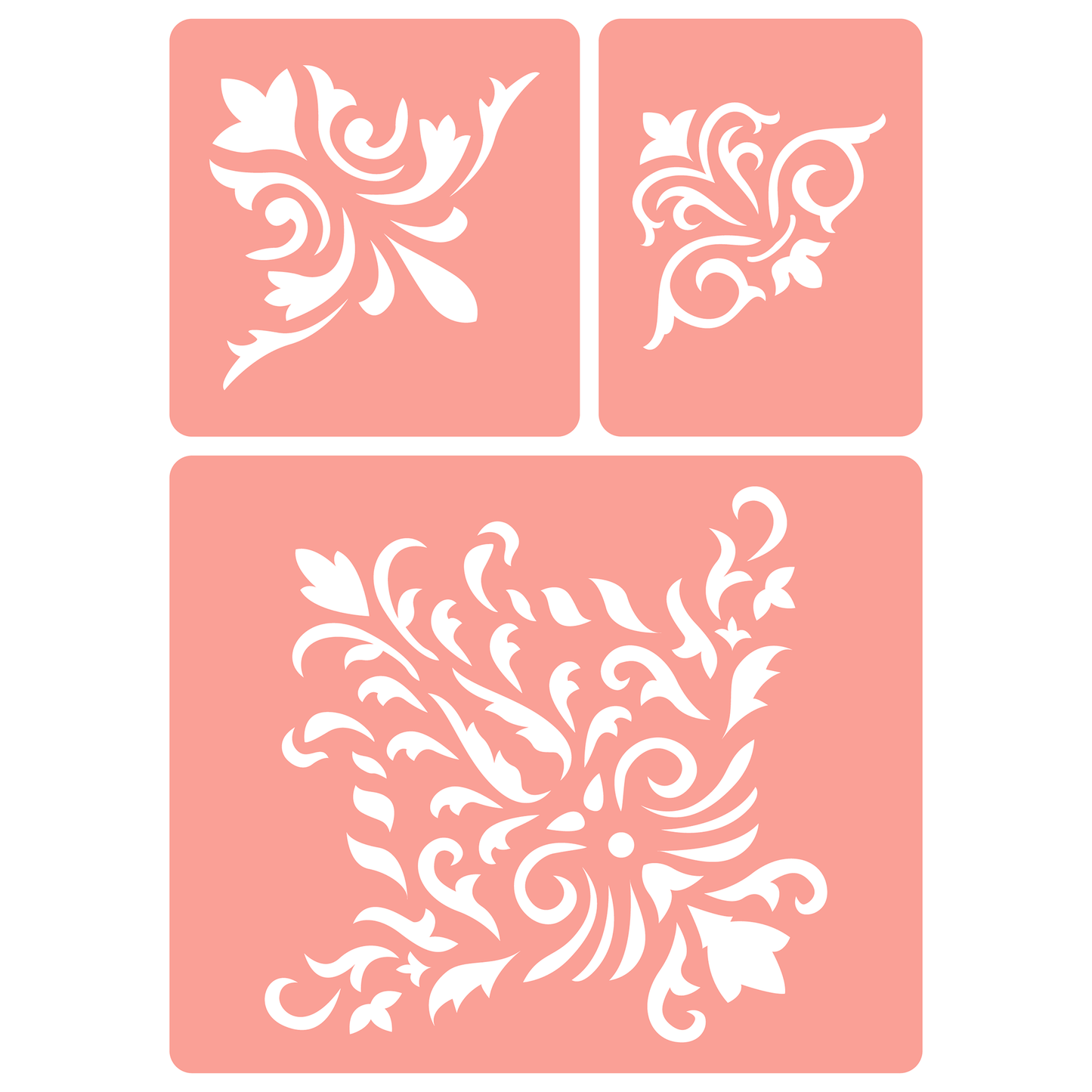 Reusable Stencil - Professional Quality - Damask Corners #1 - Made in the UK - High Adhesive -  Pink Vinyl Material for Glass, Mirrors, Bottles, Tiles, Wood