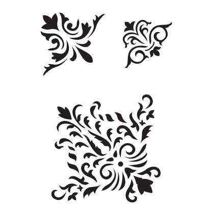 Reusable Stencil - Professional Quality - Damask Corners #1 - Made in the UK - High Adhesive -  Pink Vinyl Material for Glass, Mirrors, Bottles, Tiles, Wood