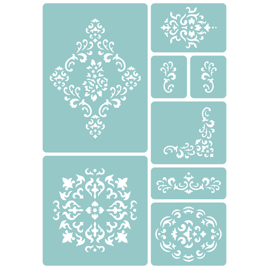 Reusable Stencil - Professional Quality - Damask Motif Collection - Made in the UK - Low Adhesive -  Blue Vinyl Material for Cardmaking, Canvas, Paper, Interior Decor, Layering