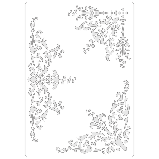 Reusable Stencil - Professional Quality - Damask Ornament Collection - Made in the UK - Food Safe Non Adhesive -  White Laser Cut PET Material for Cakes, Cookies, Coffees, Serving Plates
