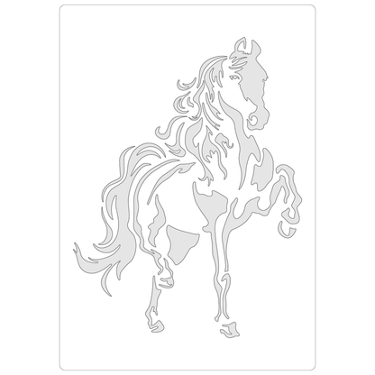 Reusable Stencil - Professional Quality - Dancing Horse - Made in the UK - Food Safe Non Adhesive -  White Laser Cut PET Material for Cakes, Cookies, Coffees, Serving Plates