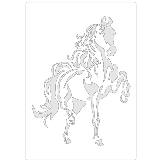 Reusable Stencil - Professional Quality - Dancing Horse - Made in the UK - Food Safe Non Adhesive -  White Laser Cut PET Material for Cakes, Cookies, Coffees, Serving Plates