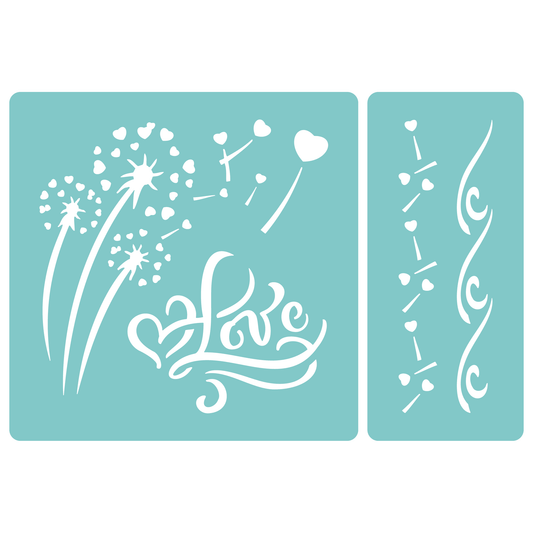 Reusable Stencil - Professional Quality - Dandelion Love - Made in the UK - Low Adhesive -  Blue Vinyl Material for Cardmaking, Canvas, Paper, Interior Decor, Layering