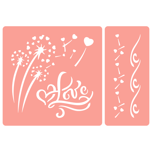 Reusable Stencil - Professional Quality - Dandelion Love - Made in the UK - High Adhesive -  Pink Vinyl Material for Glass, Mirrors, Bottles, Tiles, Wood