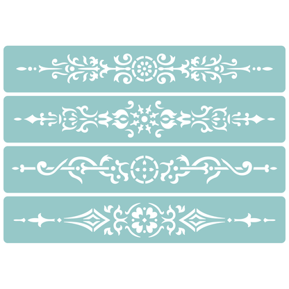 Reusable Stencil - Professional Quality - Decorative Border Collection #1 - Made in the UK - Low Adhesive -  Blue Vinyl Material for Cardmaking, Canvas, Paper, Interior Decor, Layering